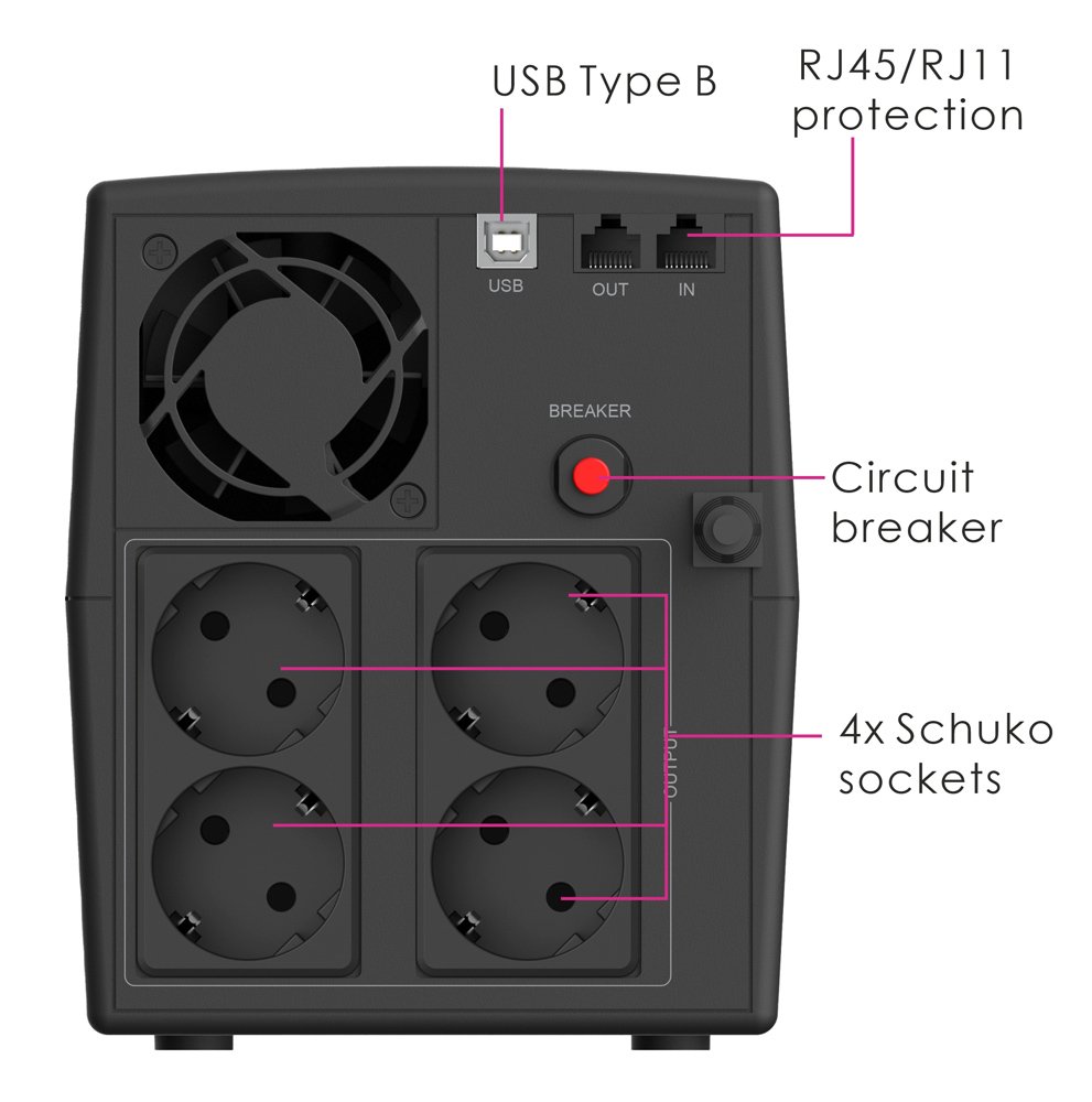POWERTECH UPS Line Interactive PT-1298 με οθόνη, 2200VA, 1320W, 4x Schuko, 2x RJ45/RJ11, USB Type B - Image 2