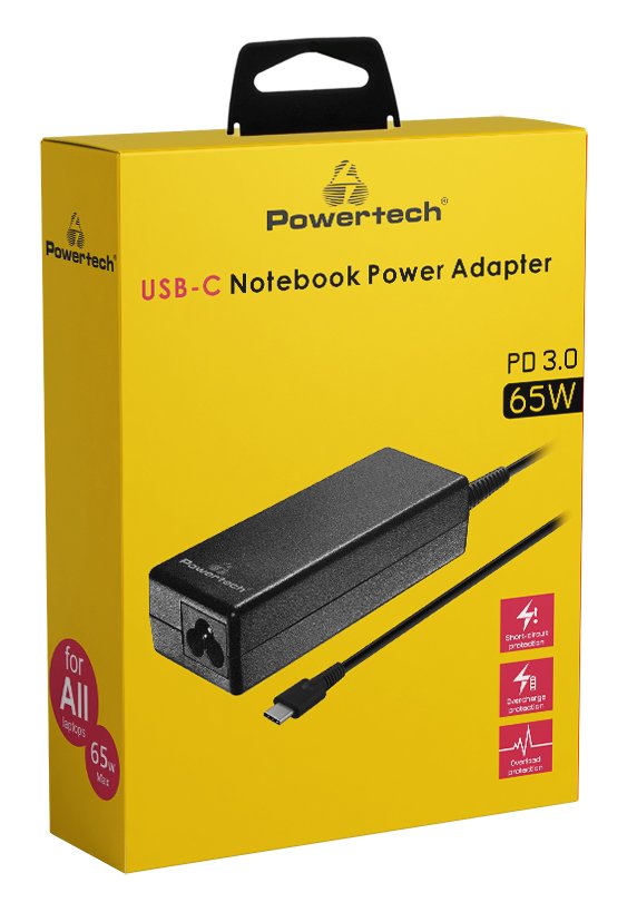 POWERTECH φορτιστής laptop PT-1319, USB-C PD 3.0, universal, 65W, μαύρος - Image 2