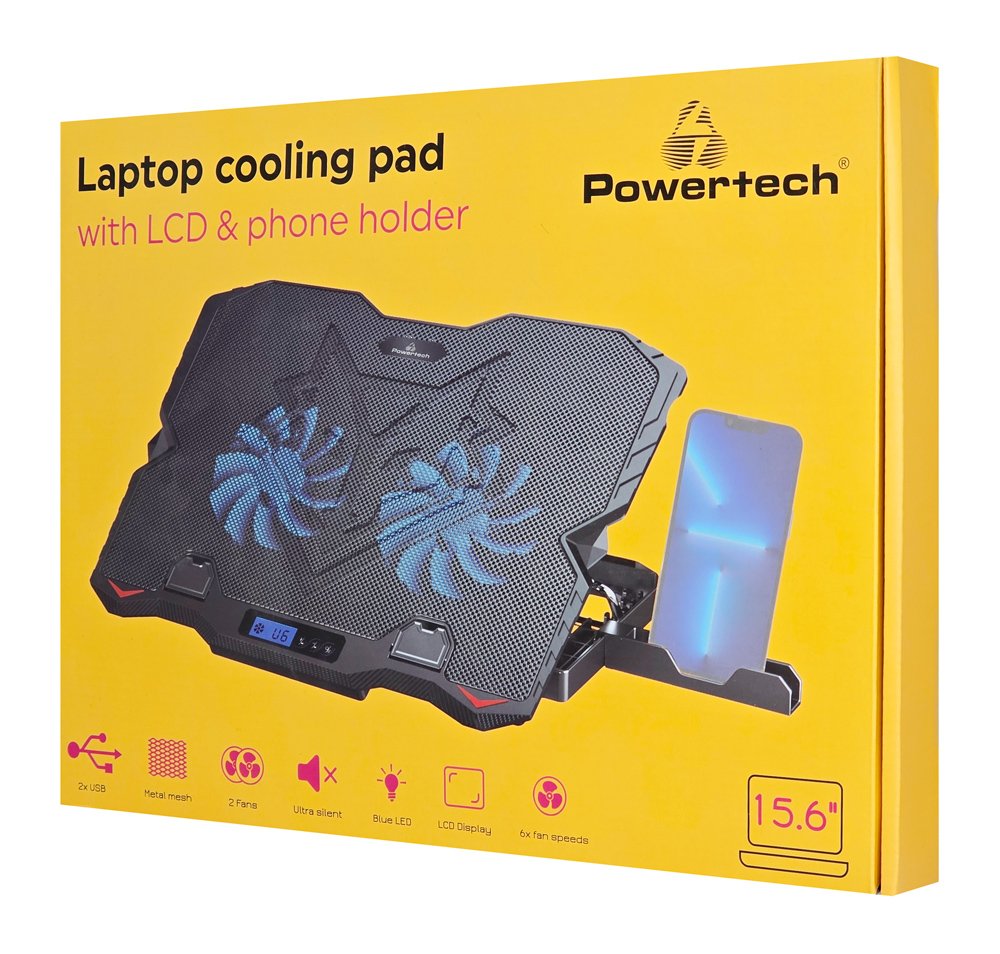 POWERTECH βάση & ψύξη laptop PT-1346, έως 15.6", 2x 125mm LED fan, μαύρη - Image 6