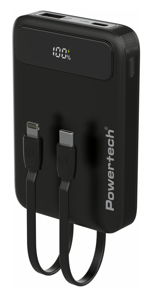 POWERTECH power bank με καλώδια και οθόνη PT-1417 10000mAh, 22.5W, μαύρο