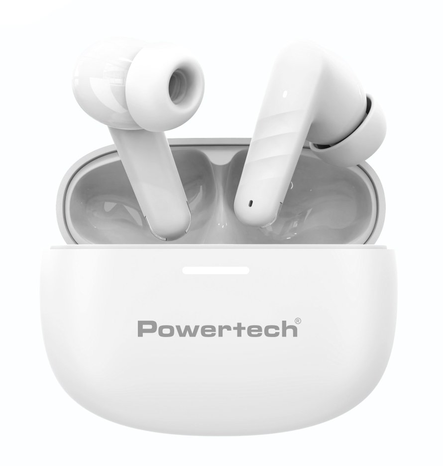 POWERTECH earphones με θήκη φόρτισης PT-1432, True Wireless, 35/300mAh, λευκά