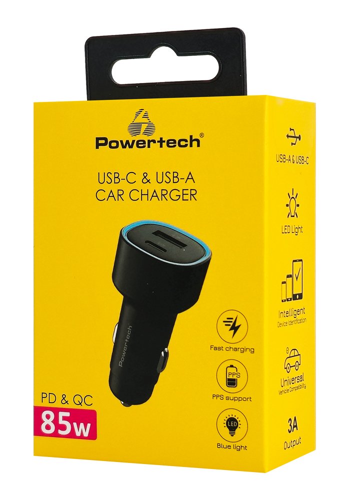 POWERTECH φορτιστής αυτοκινήτου PT-1539, USB & USB-C, 85W, μαύρος - Image 2