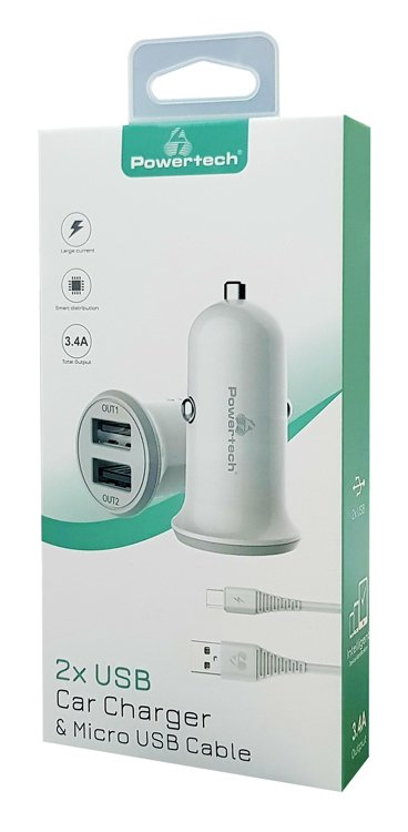 POWERTECH φορτιστής αυτοκινήτου PT-772, καλώδιο micro USB, 2x USB, 3.4A - Image 2