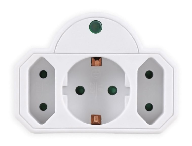 POWERTECH αντάπτορας ρεύματος PT-816 με προστασία υπέρτασης, 1x schuko, 2x euro, 16A, λευκός