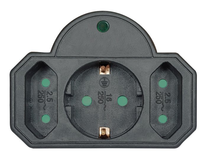 POWERTECH αντάπτορας ρεύματος PT-817 με προστασία υπέρτασης, 1x schuko, 2x euro, 16A, μαύρος