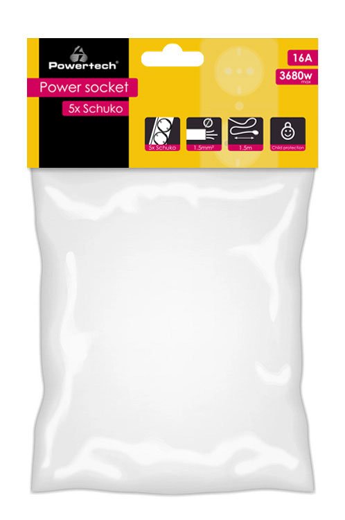 POWERTECH πολύπριζο PT-870, 5x schuko, 16A, 1,5m, μαύρο - Image 2
