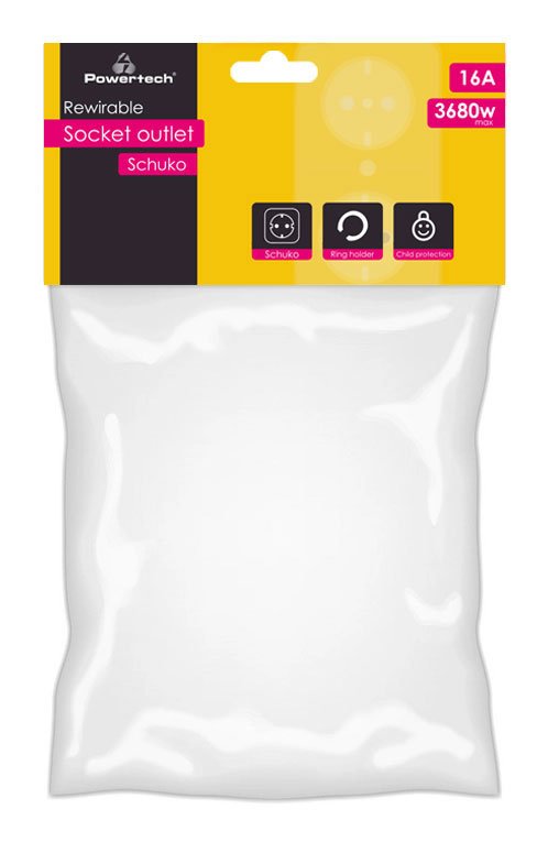 POWERTECH φις ρεύματος PT-887, 1x schuko, 16A, λευκό - Image 2