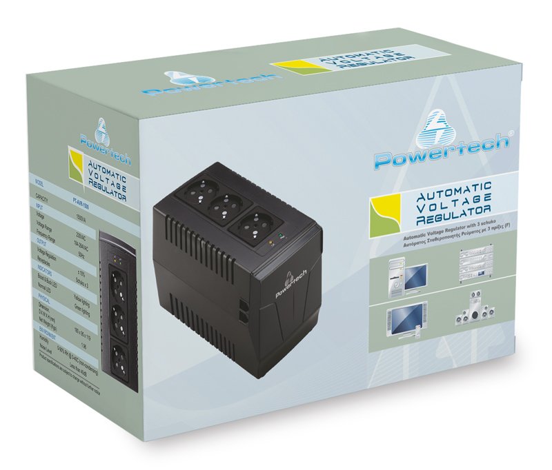 POWERTECH σταθεροποιητής ρεύματος PT-AVR-1500, 1500VA, 3x έξοδοι πρίζας - Image 3