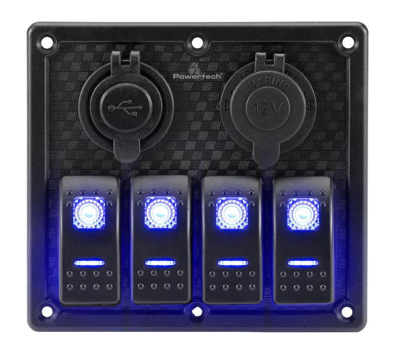 POWERTECH πάνελ σκαφών & οχημάτων PTL-017, πρίζα 12V/2x USB/4x διακόπτες - Image 2