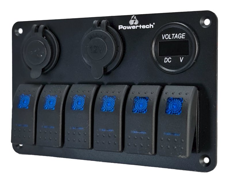 POWERTECH πάνελ σκαφών & οχημάτων PTL-020, πρίζα 12V/2x USB/6x διακόπτες - Image 2