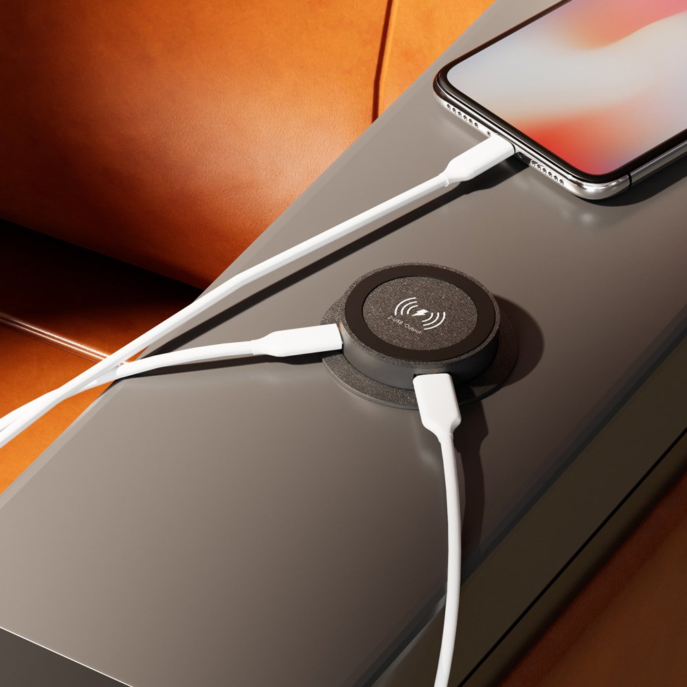 POWERTECH ασύρματος φορτιστής PTL-025 με USB & USB-C θύρες, 15W/30W, μαύρος - Image 2