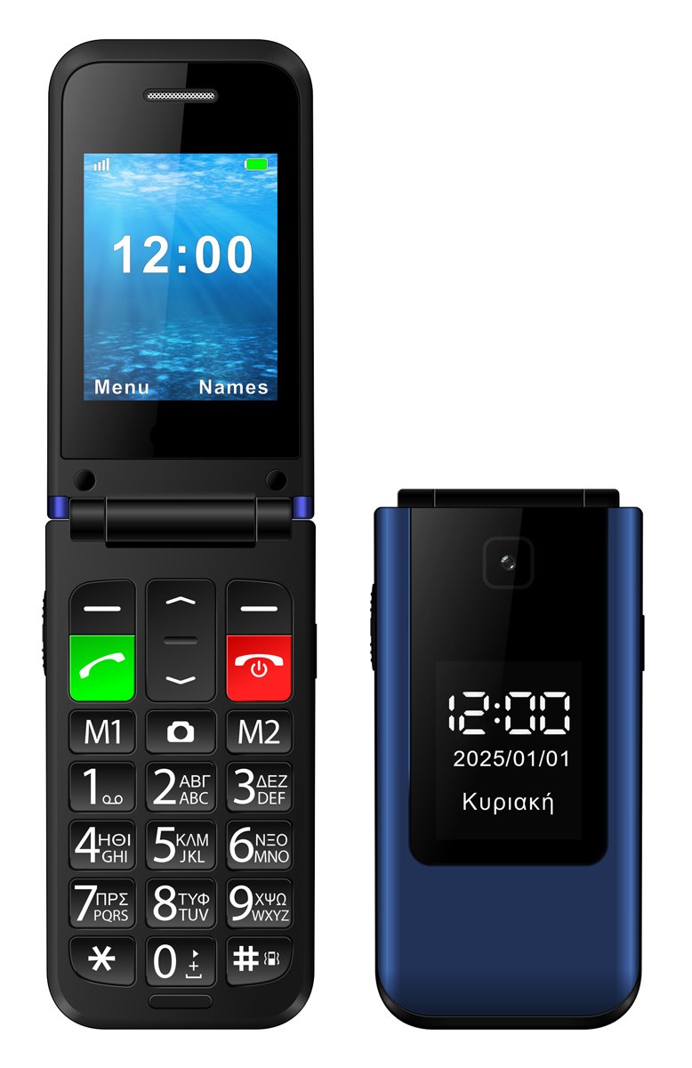 POWERTECH κινητό τηλέφωνο Sentry Dual II V2, 2 οθόνες, dual SIM, πλήκτρο SOS, μπλε