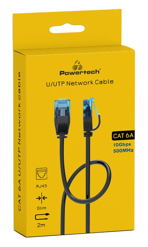 POWERTECH καλώδιο δικτύου PTR-0143 Cat 6a U/UTP, copper, slim, 2m, μαύρο - Image 2