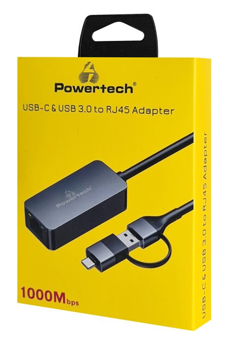 POWERTECH αντάπτορας δικτύου PTR-0149, USB & USB-C, 1000 Mbps, γκρι - Image 2