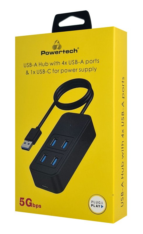 POWERTECH USB 3.2 hub PTR-0157, 4x θυρών, 5Gbps, USB σύνδεση, 1m, μαύρο - Image 2