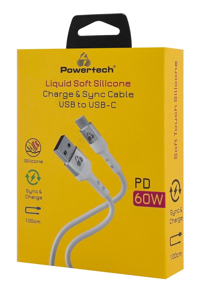 POWERTECH καλώδιο USB-C σε USB PTR-0162, σιλικόνης, 60W, 480Mbps, 1m, λευκό - Image 2