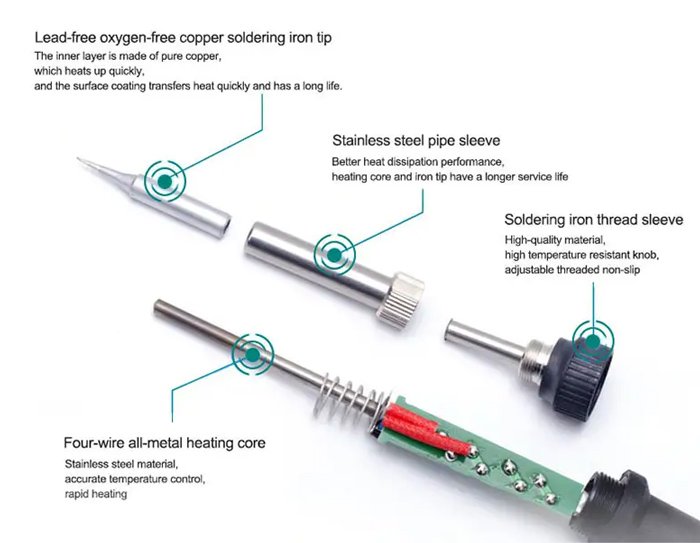 QUICK σταθμός κόλλησης QUICK8586D+, κολλητήρι/πιστόλι θερμού αέρα, 800W, 100~480 °C - Image 5