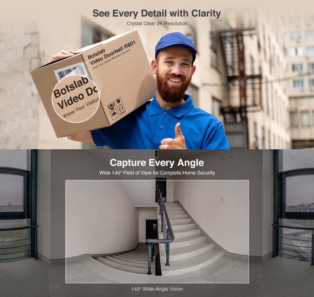 BOTSLAB smart κουδούνι με κάμερα R801, 3MP/2K, WiFi, 5000mAh - Image 3