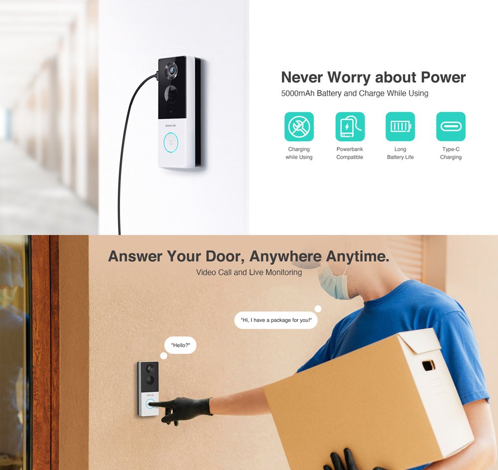 BOTSLAB smart κουδούνι με κάμερα R801, 3MP/2K, WiFi, 5000mAh - Image 4