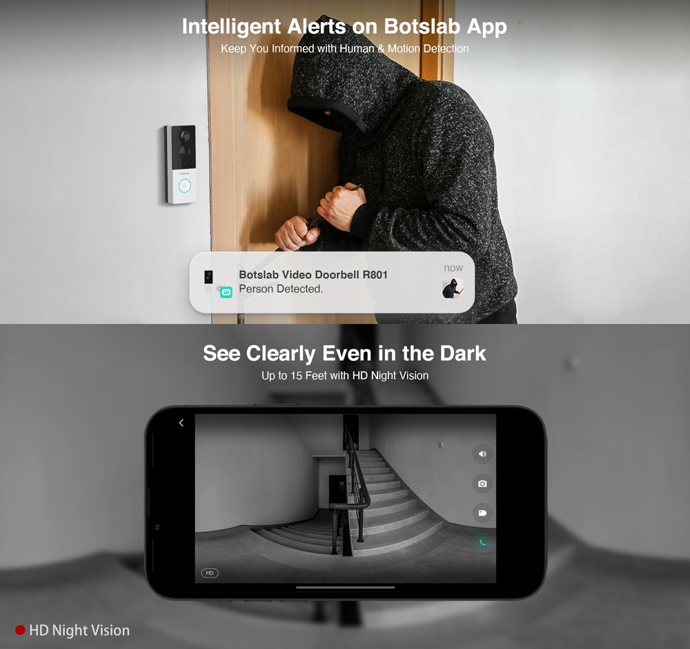 BOTSLAB smart κουδούνι με κάμερα R801, 3MP/2K, WiFi, 5000mAh - Image 5