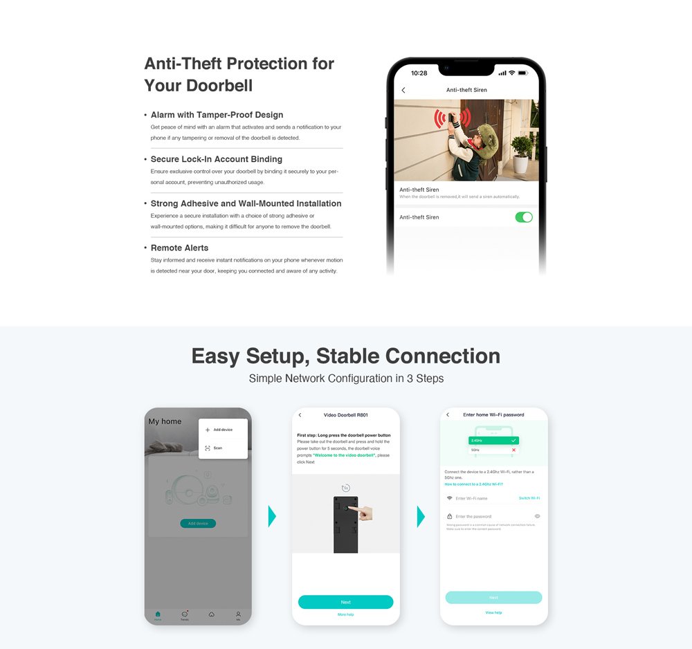 BOTSLAB smart κουδούνι με κάμερα R801, 3MP/2K, WiFi, 5000mAh - Image 8