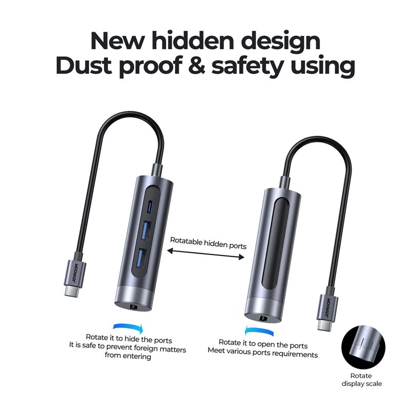 JOYROOM docking station S-H113-DG, 4 θυρών, USB-C, 100W PD, 4K, γκρι - Image 3