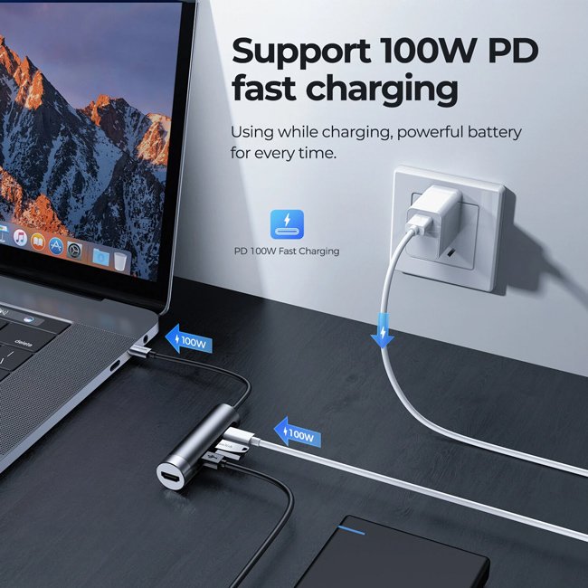 JOYROOM docking station S-H113-DG, 4 θυρών, USB-C, 100W PD, 4K, γκρι - Image 4