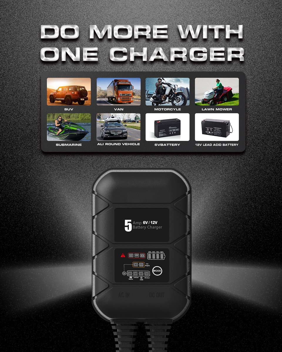 BYGD φορτιστής & συντηρητής μπαταρίας αυτοκινήτου S5000, 6V/2A 12V/5A - Image 7