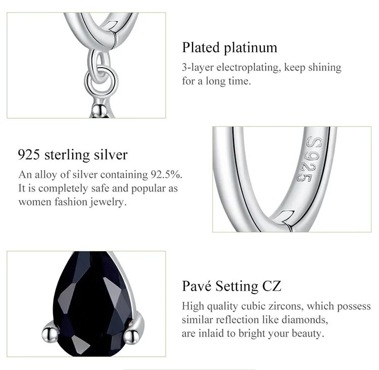 BAMOER σκουλαρίκια κρίκοι SCE1018-BU με κυβική ζιρκόνια, ασήμι 925, μπλε - Image 3