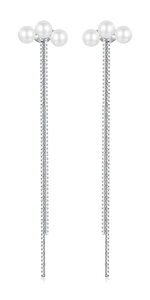 BAMOER σκουλαρίκια καρφωτά SCE1777 με πέρλες & αλυσίδα, ασήμι 925, ασημί