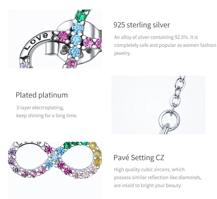 BAMOER κολιέ άπειρο SCN402 με κυβική ζιρκόνια, ασήμι 925, ασημί - Image 4