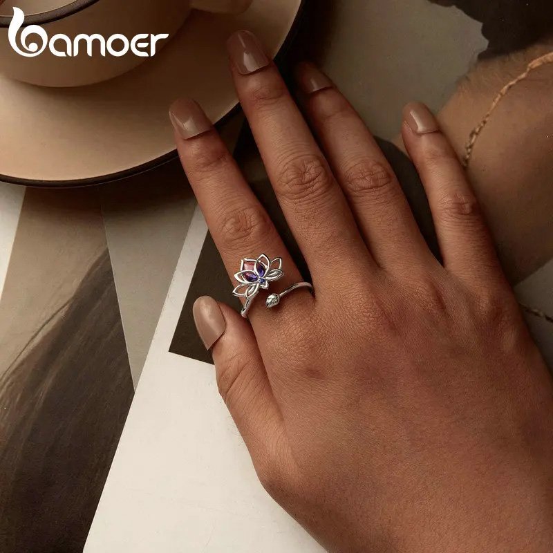 BAMOER δαχτυλίδι SCR984-E με συνθετική τουρμαλίνη, ασήμι 925, ασημί - Image 2