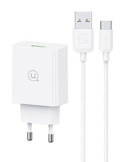 USAMS φορτιστής τοίχου SCXLTZ02 με καλώδιο USB-C, USB, 18W, λευκός