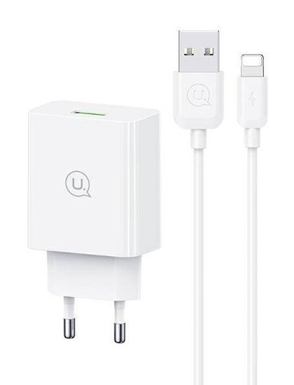 USAMS φορτιστής τοίχου SCXLTZ03 με καλώδιο Lightning, USB, 18W, λευκός