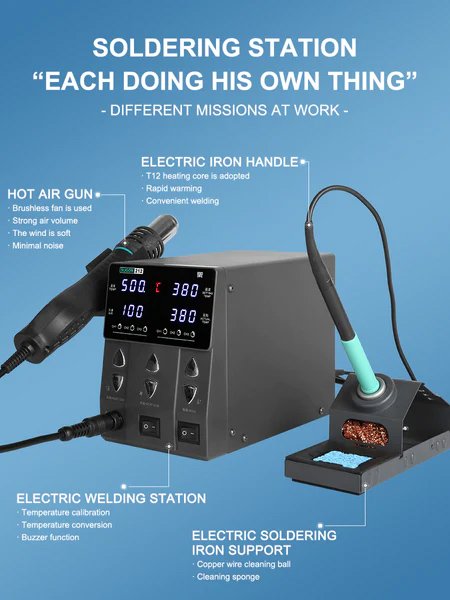 SUGON σταθμός συγκόλλησης 212 με κολλητήρι & air gun, 760W, 200-450 °C - Image 3