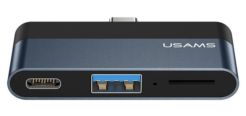USAMS USB hub US-SJ491 με card reader, 2x θυρών, 5Gbps, 60W, USB-C, γκρι