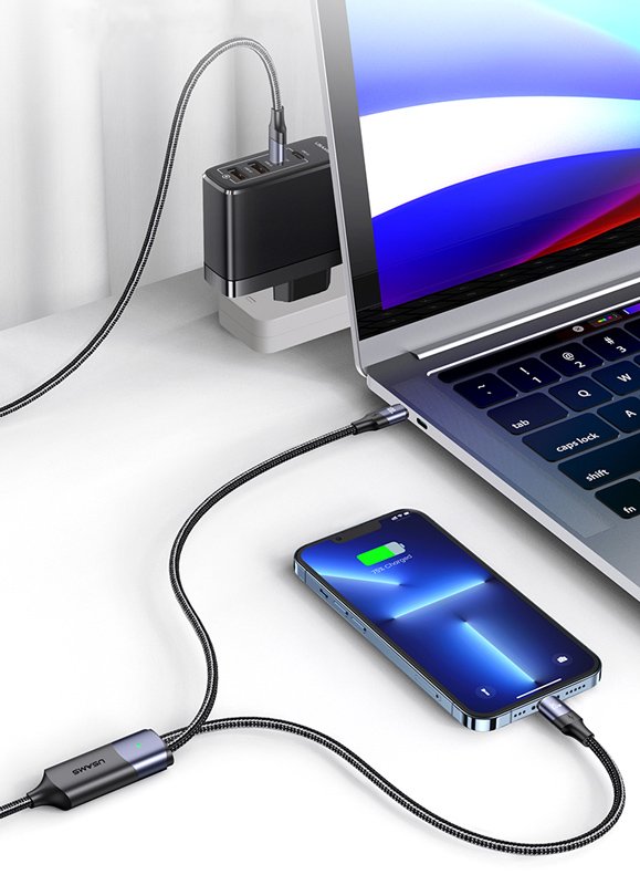 USAMS καλώδιο USB-C σε USB-C & Lightning US-SJ550, PD 100W, 1.2m, μαύρο - Image 2