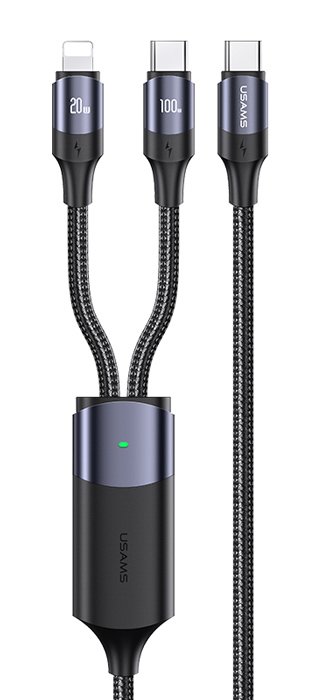 USAMS καλώδιο USB-C σε USB-C & Lightning US-SJ550, PD 100W, 1.2m, μαύρο