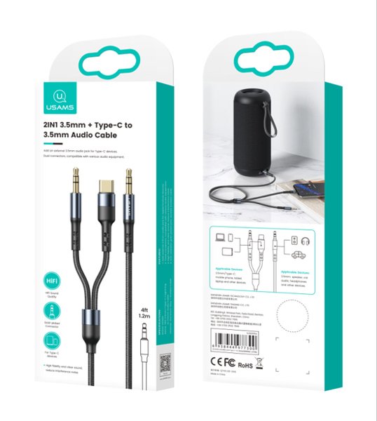 USAMS καλώδιο ήχου 3.5mm σε USB-C & 3.5mm US-SJ555, 1.2m, μαύρο - Image 3