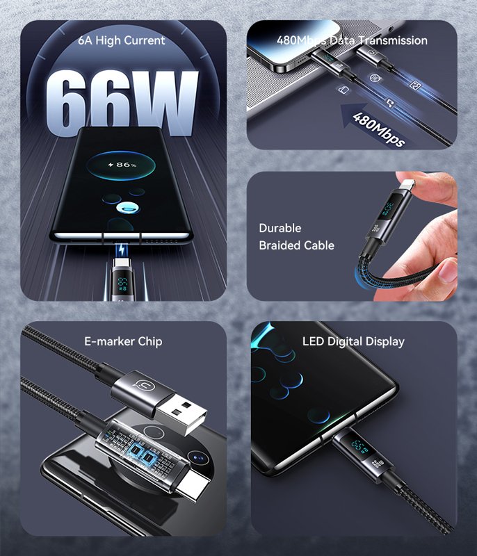 USAMS καλώδιο USB-C σε USB US-SJ673, 66W, 480Mbps, 1.2m, μαύρο - Image 2