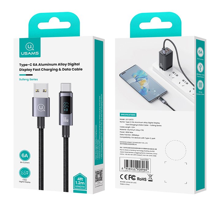 USAMS καλώδιο USB-C σε USB US-SJ673, 66W, 480Mbps, 1.2m, μαύρο - Image 5