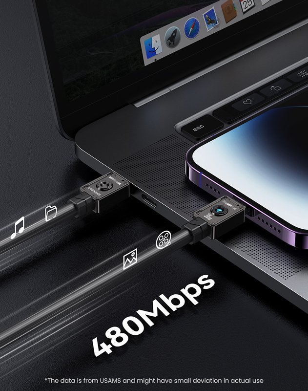 USAMS καλώδιο Lightning σε USB-C US-SJ685, 30W, 480Mbps, 1.2m, μαύρο - Image 3