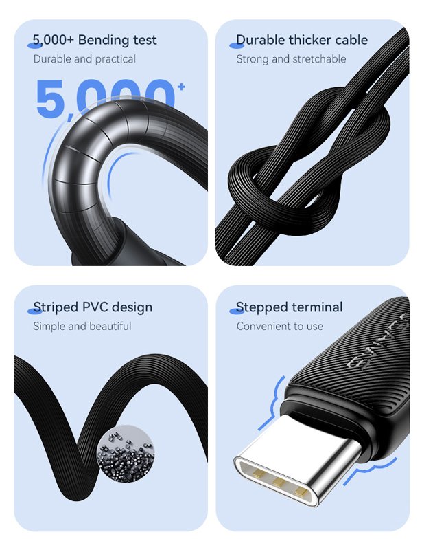 USAMS καλώδιο USB-C σε USB-C US-SJ691, 60W, 480Mbps, 1m, μαύρο - Image 3