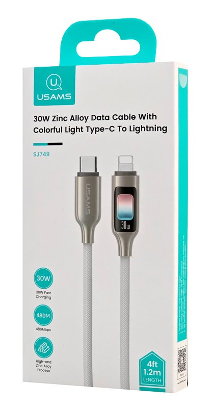 USAMS καλώδιο Lightning σε USB-C SJ749, 30W, 480Mbps, 1.2m, λευκό - Image 4