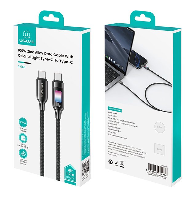 USAMS καλώδιο USB-C SJ750, 100W, 480Mbps, 1.2m, μαύρο - Image 4