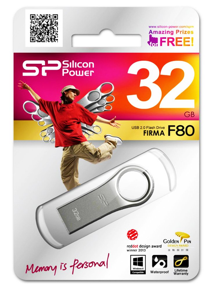SILICON POWER USB Flash Drive Firma F80, 32GB, USB 2.0, ασημί - Image 2