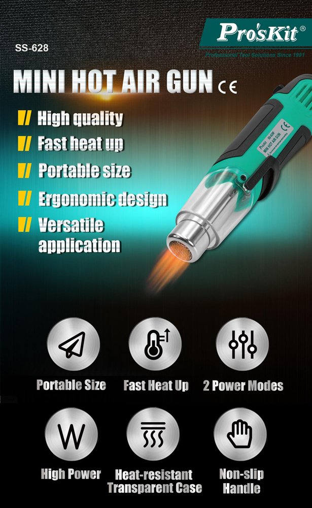PROSKIT μίνι πιστόλι θερμού αέρα SS-628F, 250/500W, 350/500 °C - Image 2