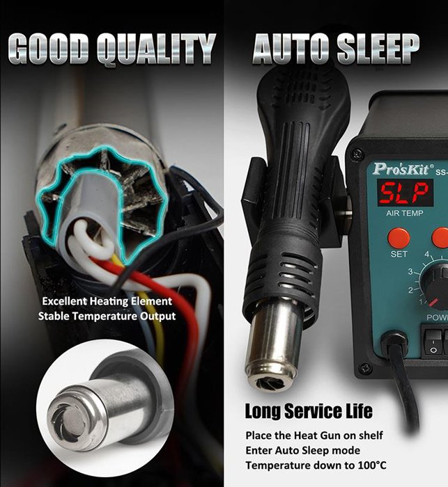 PROSKIT σταθμός συγκόλλησης SS-979B, κολλητήρι/air gun, 760W, 200-480 °C - Image 7