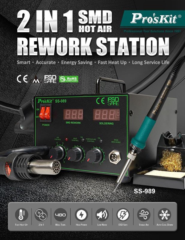 PROSKIT σταθμός συγκόλλησης SS-989B, κολλητήρι/air gun, 700W, 200-480 °C - Image 2