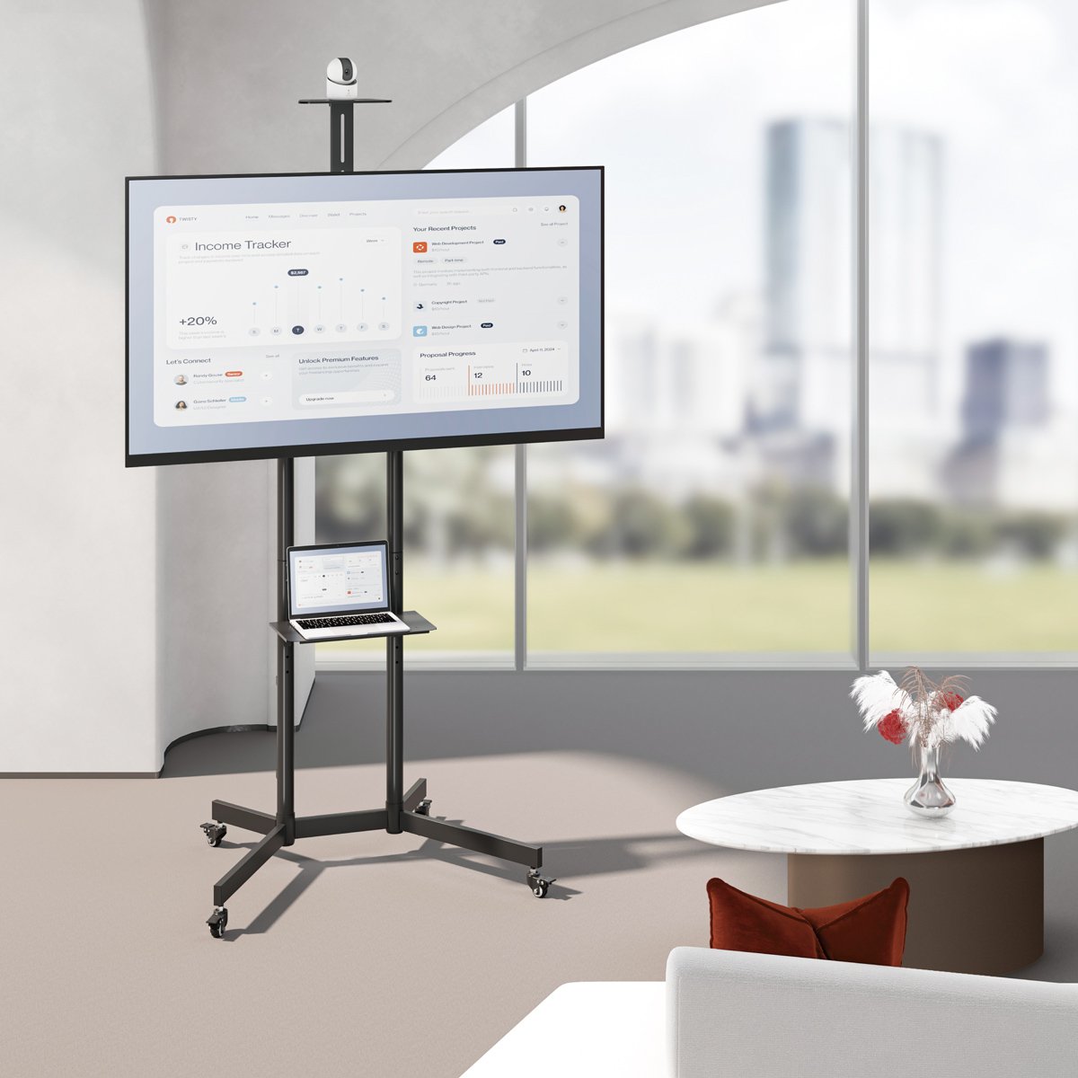 BRATECK βάση τηλεόρασης δαπέδου T1042T, 37-70", έως 45kg, με ράφια & ροδάκια - Image 2